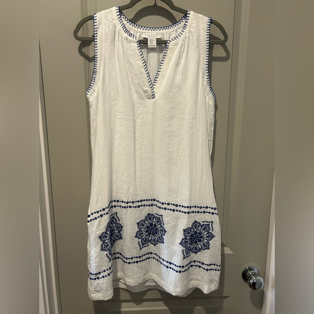 Calypso St. Barth White and Navy Embroidered Dress / Swim Cover-Up